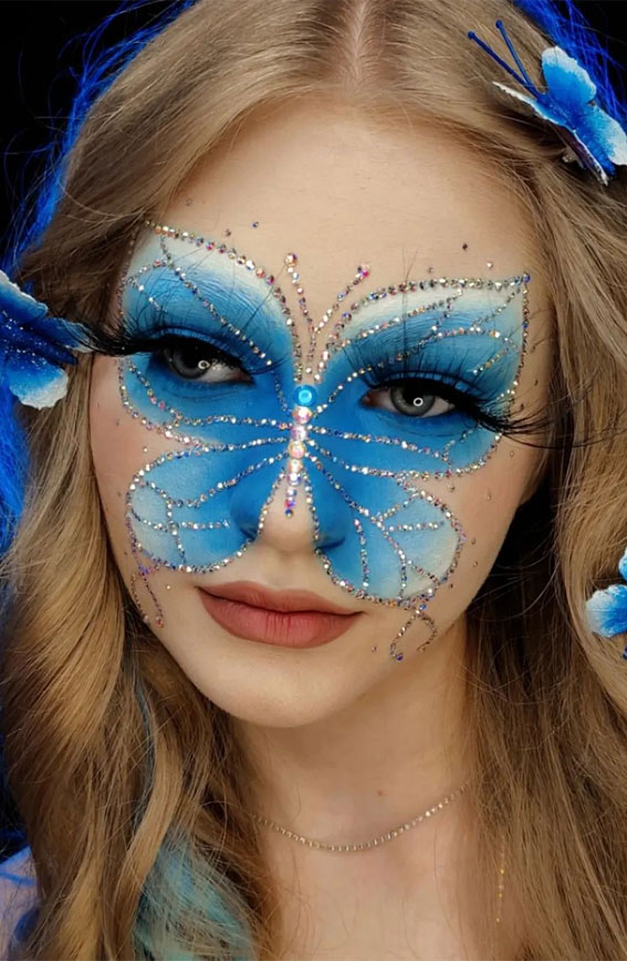 Butterfly Hot Makeup Trends for the Season : Ombre Blue Butterfly Face Makeup