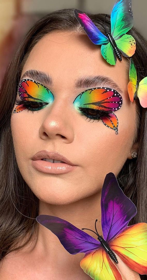 Butterfly Hot Makeup Trends for the Season : Rainbow Butterfly Makeup Look