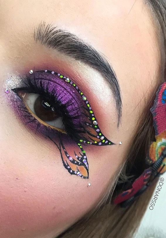 Butterfly Hot Makeup Trends for the Season : Rhinestone Purple & Orange Wings