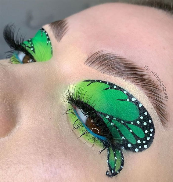 Butterfly Hot Makeup Trends for the Season : Ombre Green + Rhinestones