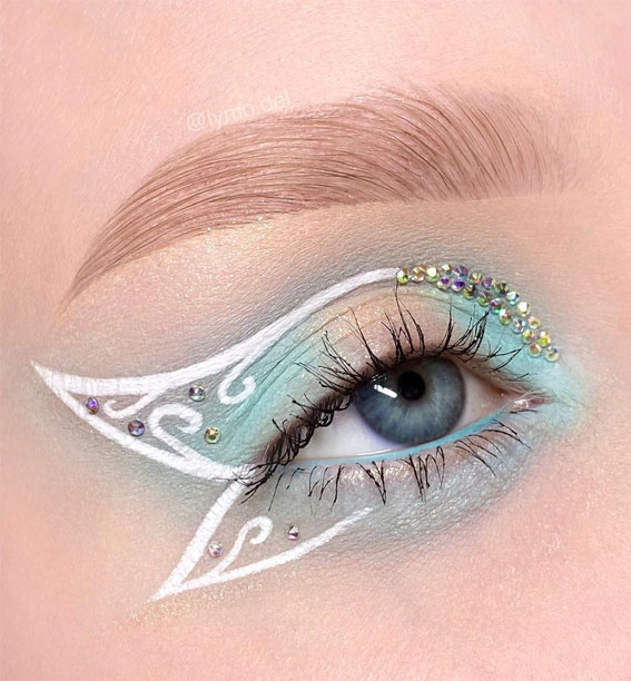 25 Soft and Ethereal Summer Makeup Delight : Rhinestones & White Butterfly Wings