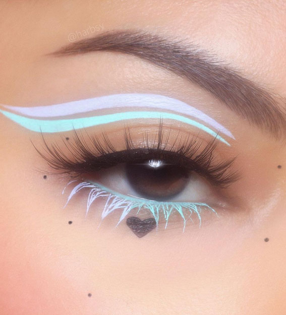 25 Soft and Ethereal Summer Makeup Delight : Mint & Light Blue Graphic Lines