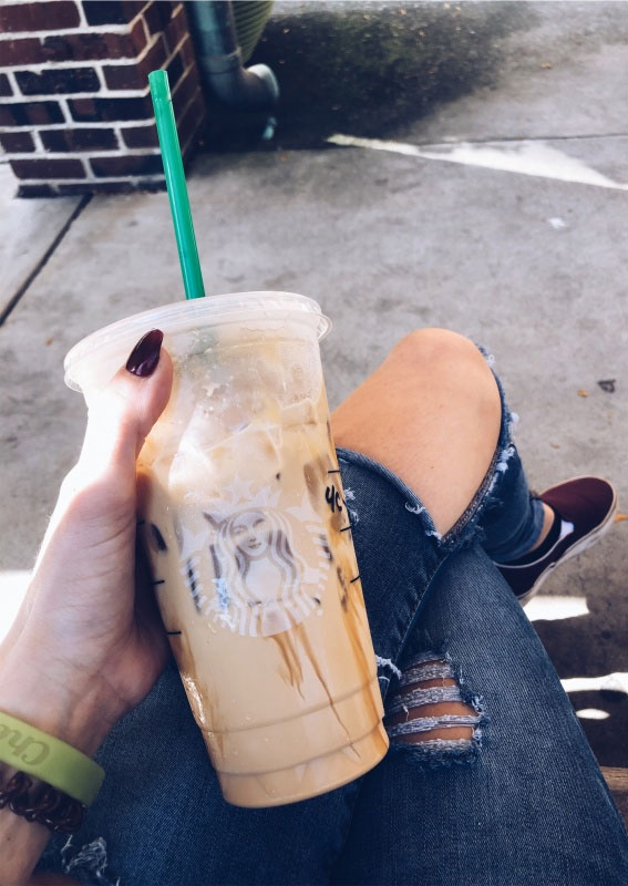 Summer Vibe Iced Coffee Aesthetic : Starbucks Iced Coffee vs Ripped Jeans