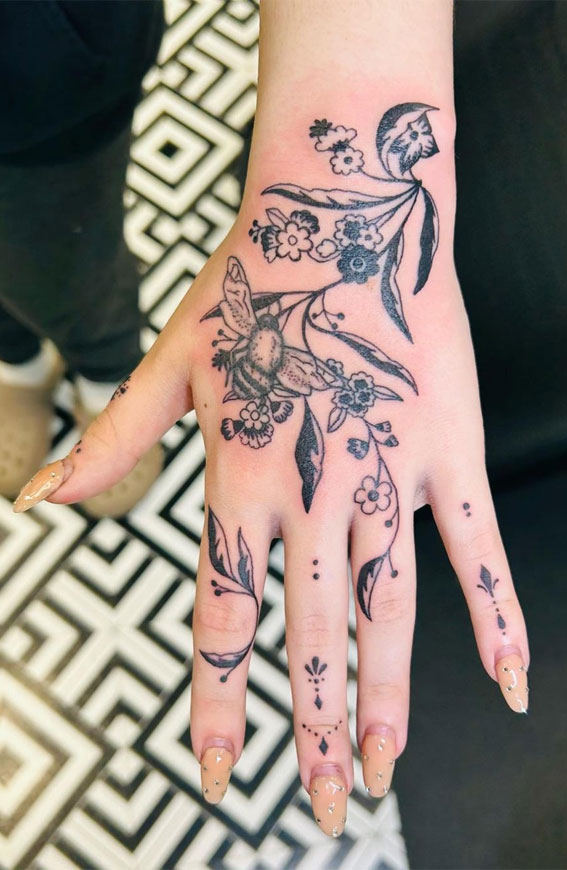 Flowers in Color Tattoo on the Hand by Linn  Tattoos