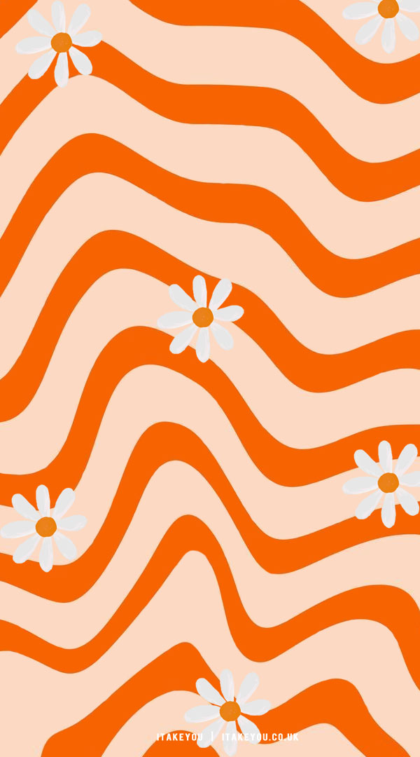 15 Summer Aesthetic Wallpaper Ideas : Flower + Orange Groovy Waves