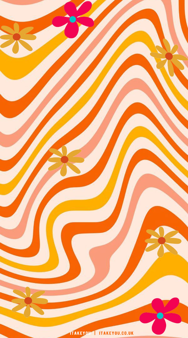15 Summer Aesthetic Wallpaper Ideas : Orange Groovy Waves & Bright Pink Flower