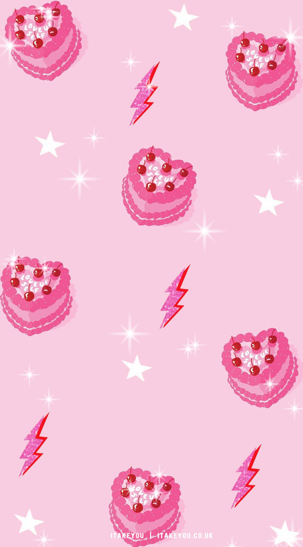 15 Summer Aesthetic Wallpaper Ideas : Pink Cake & Lighting Wallpaper