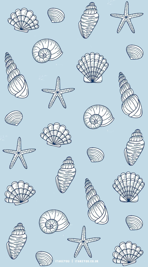 20 Shades of Serenity Blue Wallpaper Ideas : Seashell Blue Background