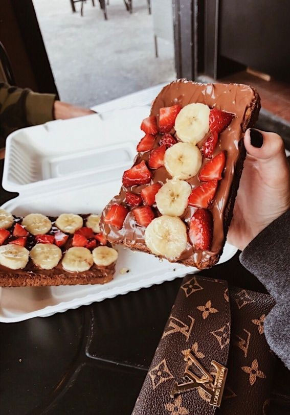 Feast for the Senses Captivating Food Aesthetics : Toasted Topped with Chocolate, Banana & Strawberry
