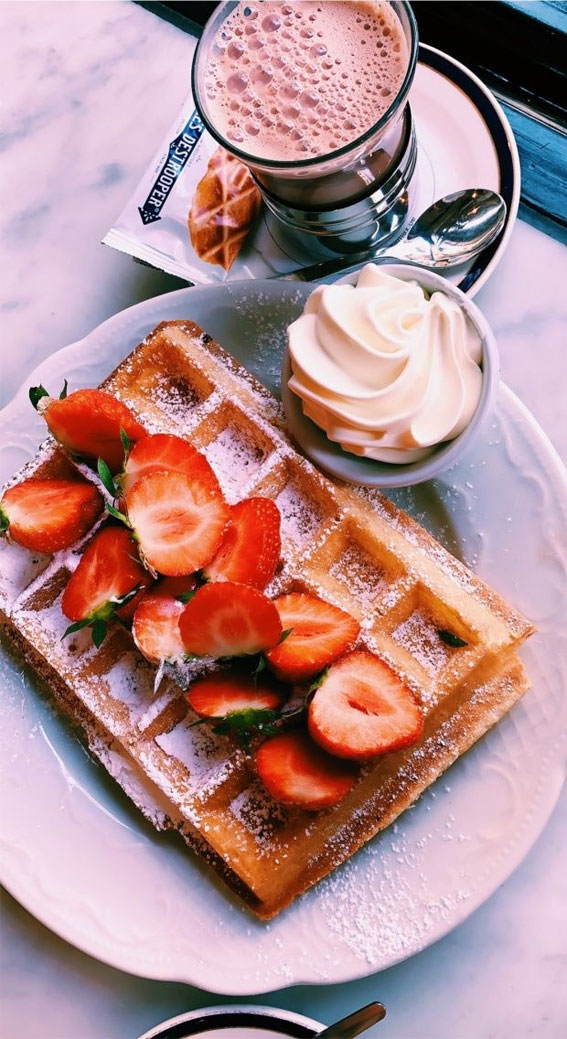 Feast for the Senses Captivating Food Aesthetics : Waffle Topped with Strawberries