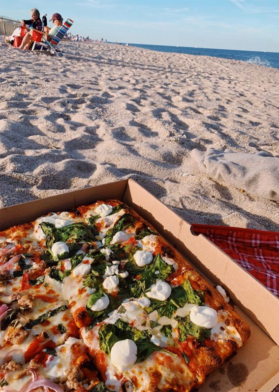 Feast for the Senses Captivating Food Aesthetics : Take Away Pizza on The Beach