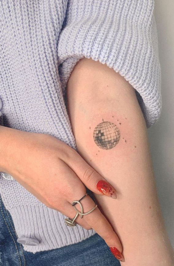 Enchanted Melodies Taylor Swift Tribute Tattoo Ideas : Mirrorball Tattoo on Inside Arm