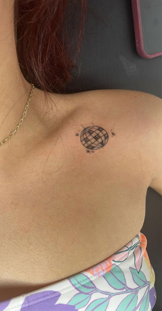 Enchanted Melodies Taylor Swift Tribute Tattoo Ideas : Mirrorball Tattoo on Shoulder