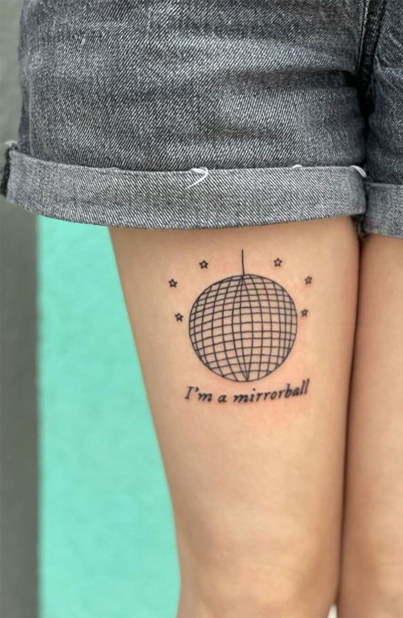 Enchanted Melodies Taylor Swift Tribute Tattoo Ideas : Mirrorball Tattoo on Leg