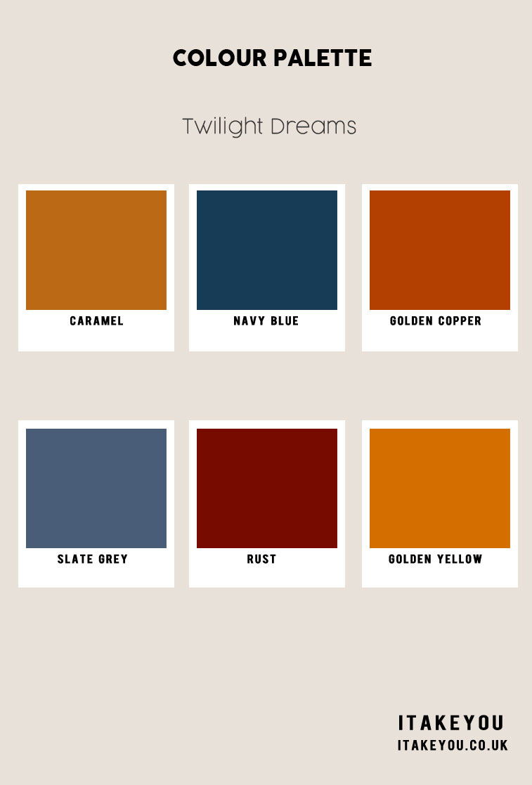 navy blue and rust color combo, autumn color palette, fall colors