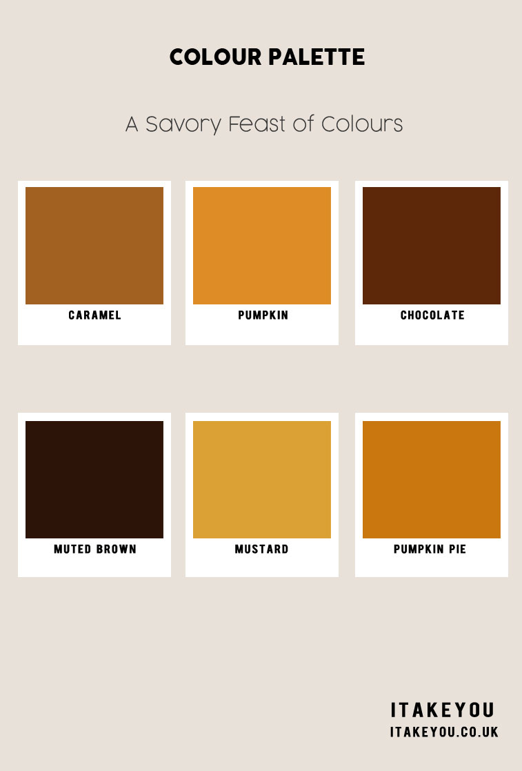 Golden Yellow and Brown Color Combination, Pumpkin and Brown Color Scheme, Autumn Colour Scheme, Autumn Colour Trends 2023, Fall Color Palette, autumn colors, Autumn Colours 2023, soft autumn colour palette
