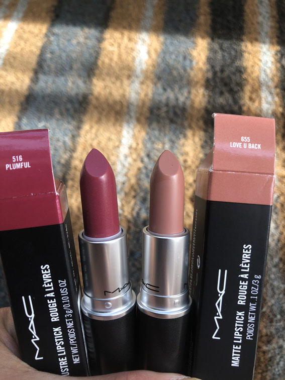 Plumful vs love U Back Mac Lipstick, Mac lipstick aesthetic, MAC Lipstick Shades, MAC Lipstick Colours, MAC Lipstick Swatch