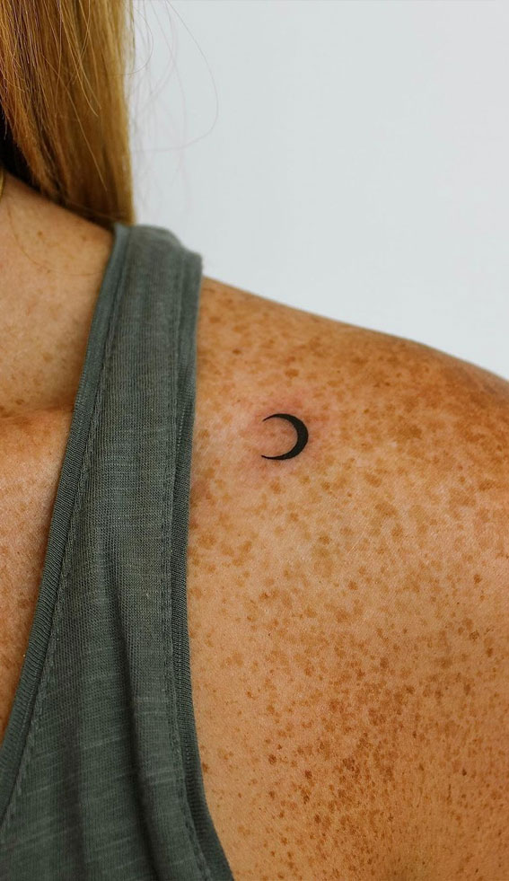 50 Small Tattoo Ideas Less is More : Crescent Moon Tattoo on Shoulder I Take You