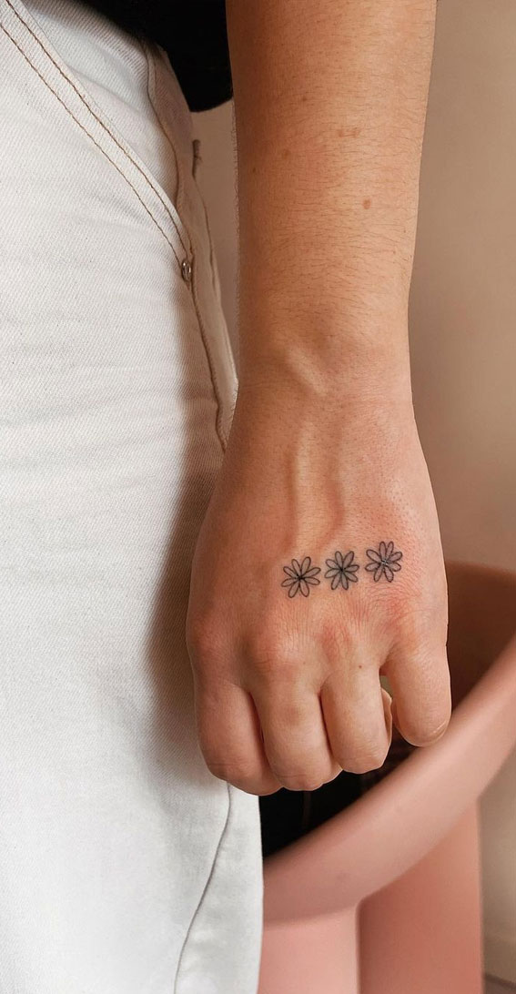 50 Small Tattoo Ideas Less is More : Little Doodle Flowers on Hand