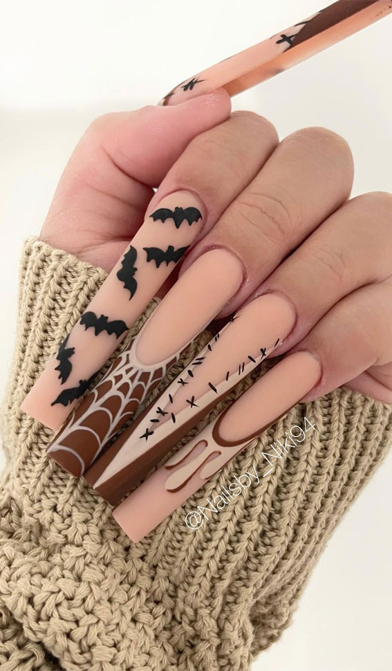 Enchanting Halloween Nail Art Ideas : Spooky Acrylic Shades of Brown Nails