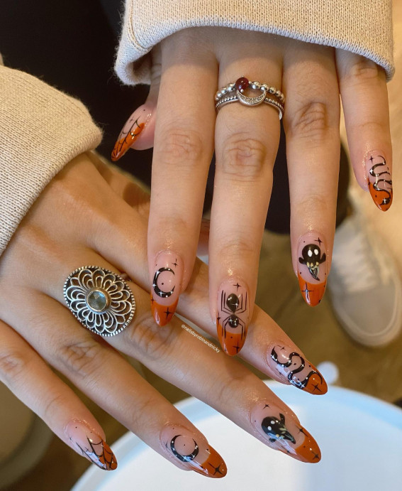 Enchanting Halloween Nail Art Ideas : Pumpkin-Toned French Tip Halloween Nails