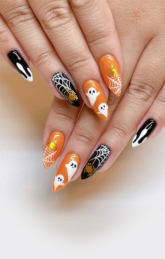 Enchanting Halloween Nail Art Ideas : Orange Spook-Tacular Halloween Nails