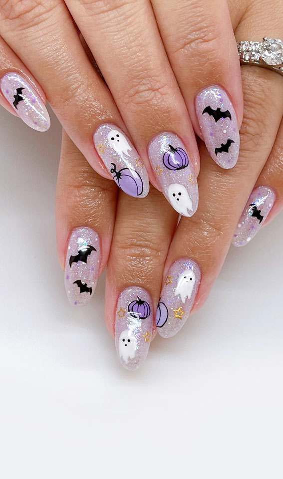 Enchanting Halloween Nail Art Ideas : Shimmery Lilac Halloween Nails