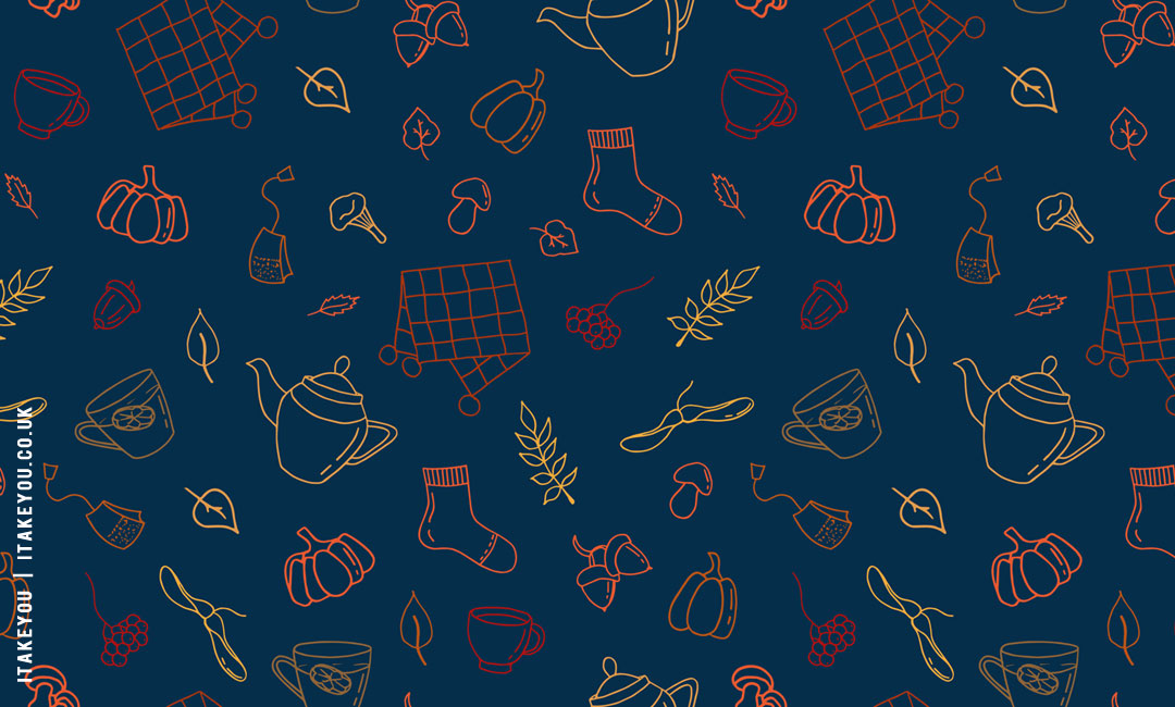 20+ Cute Autumn Wallpapers To Brighten Your Devices : Outline Fall on Dark Blue Wallpaper