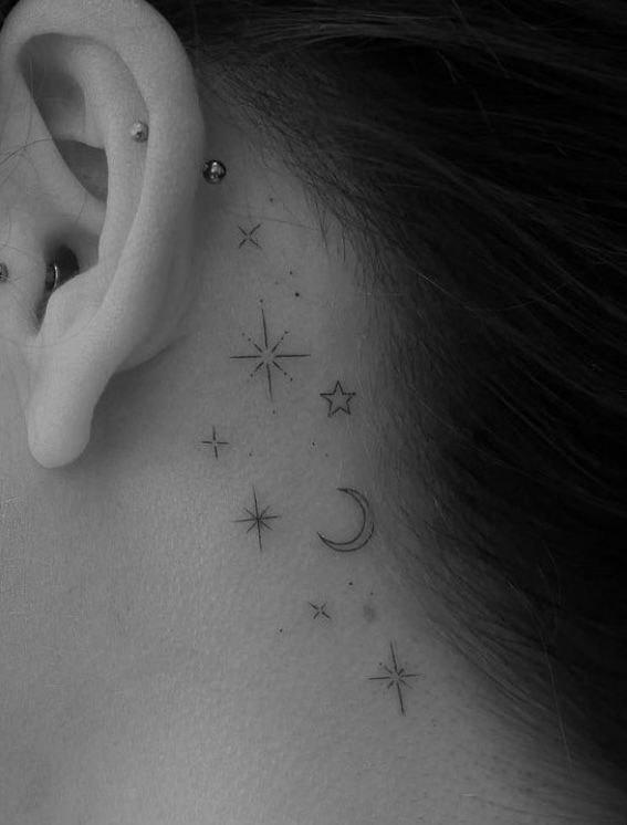 Whispered Ink 40 The Beauty of Ear Tattoos : Stars Behind Ear Tattoos