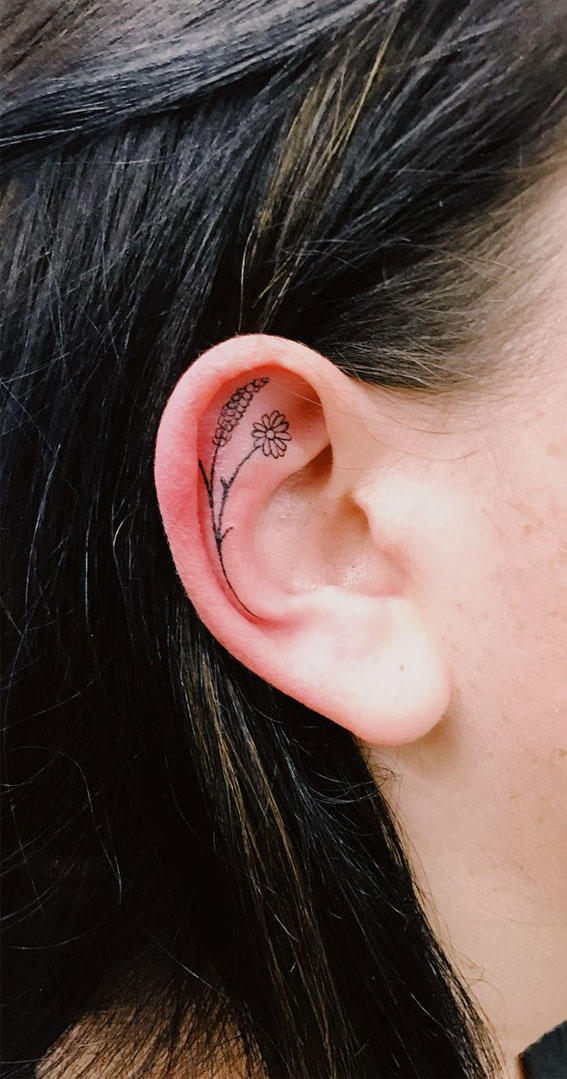 Ear tattoos, ear tattoo ideas, behind ear tattoos, Ear tattoos for Females, Behind the ear tattoos designs, Ear tattoos behind, Side ear tattoos, Flower ear tattoos