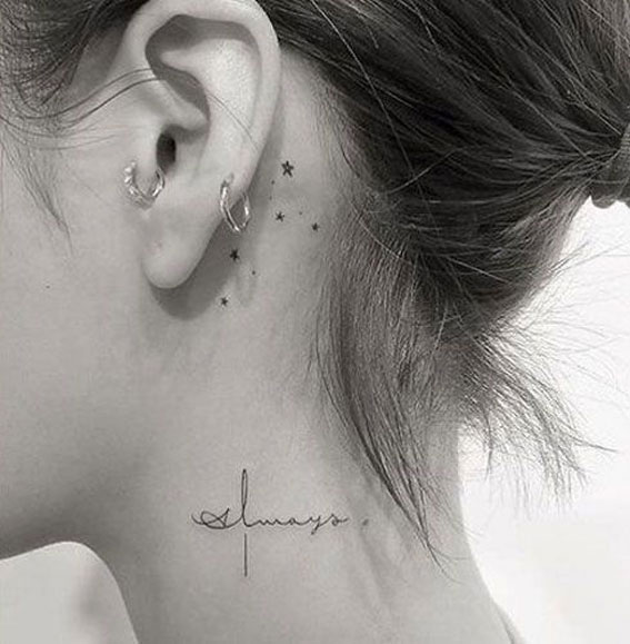 Whispered Ink 40 The Beauty of Ear Tattoos : Tiny Stars Behind The Star Tattoo