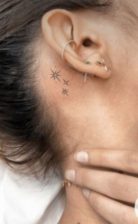 Whispered Ink 40 The Beauty of Ear Tattoos : Sparkle Star Behind Ear Tattoo