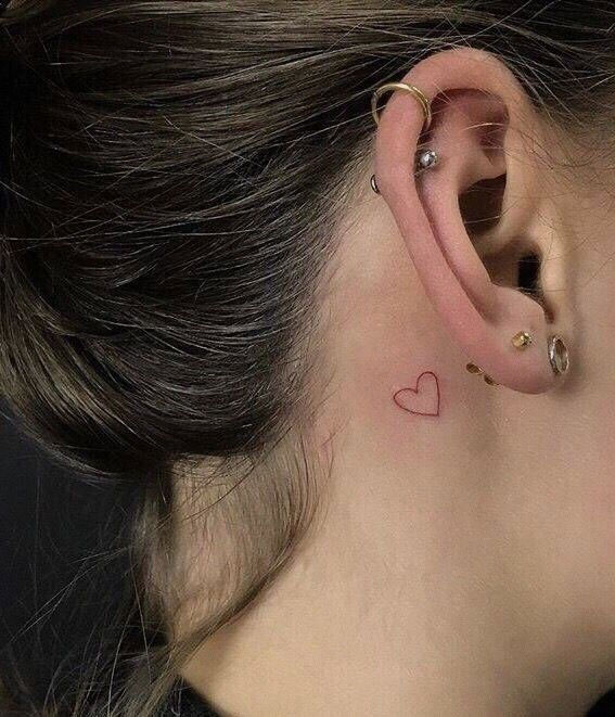 Whispered Ink 40 The Beauty of Ear Tattoos : Heart Outline Behind Ear Tattoo