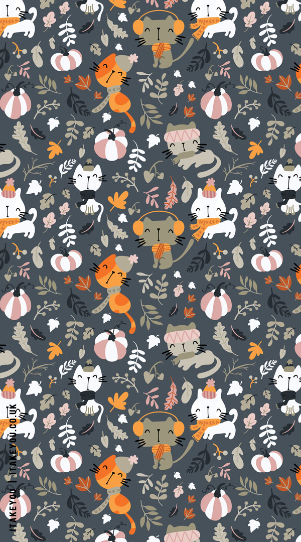 20+ Cute Autumn Wallpapers To Brighten Your Devices : Cat on Dark Grey Wallpaper