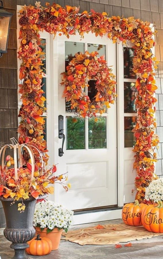 Front door fall home decor, Autumn home decor, fall leave home decor