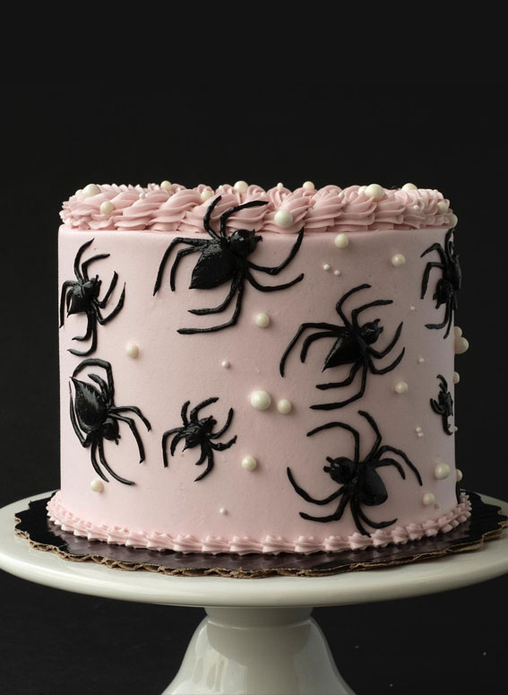 Halloween Cake Ideas to Haunt Your Taste Buds : Pink Lambeth Cake Adorned with Spiders