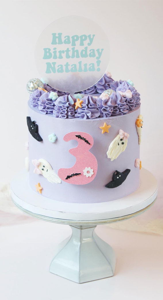 Halloween Cake Ideas to Haunt Your Taste Buds : Lilac Cake with Groovy Ghosts