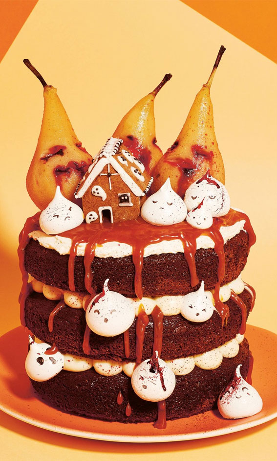 Halloween Cake Ideas to Haunt Your Taste Buds : Naked Cake Topped with Meringue Ghosts