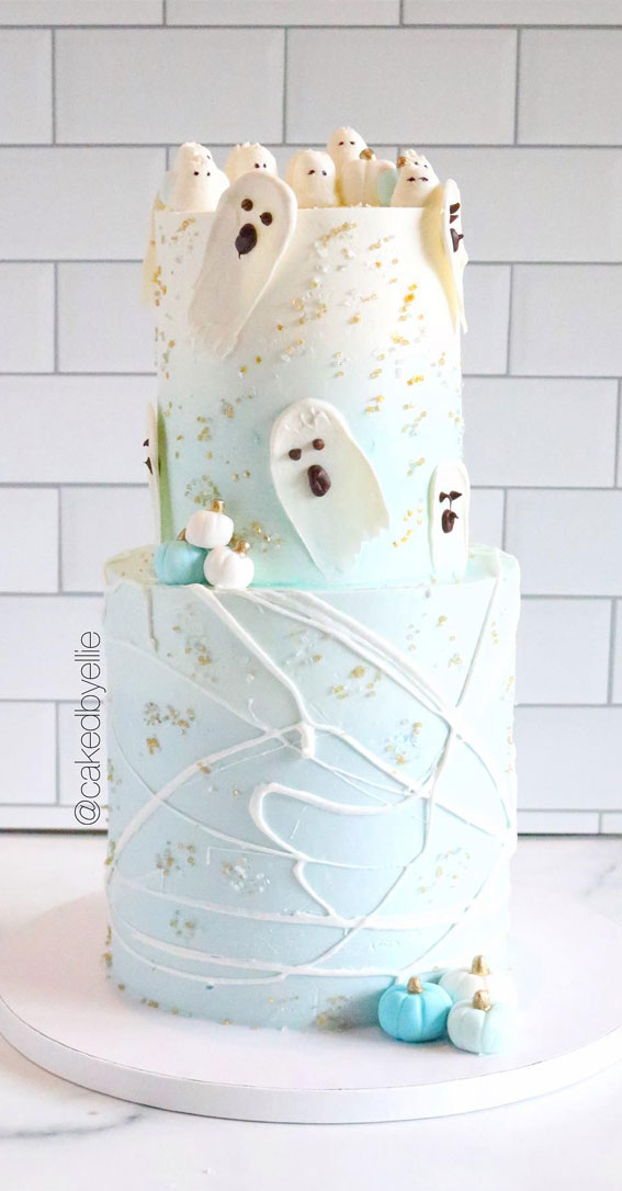 Halloween Cake Ideas To Haunt Your Taste Buds : Ombre Blue Halloween Cake for Baby Shower
