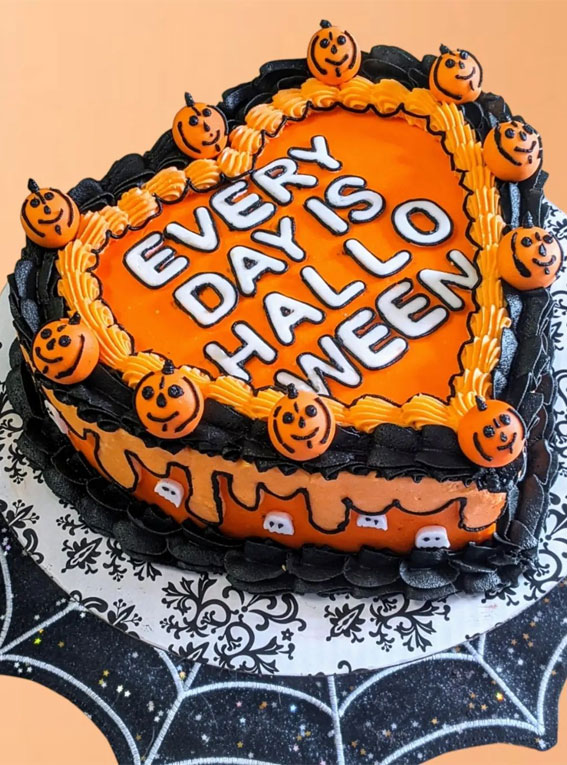 Halloween Cake Ideas to Haunt Your Taste Buds : Orange Comic Lambeth Heart-Shaped Cake
