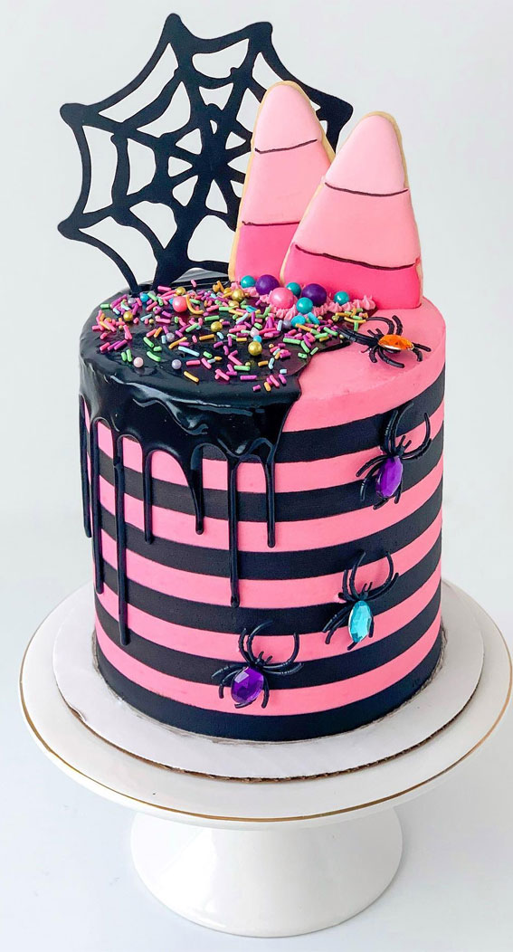 Halloween Cake Ideas to Haunt Your Taste Buds : Black & Pink Stripped Halloween Cake