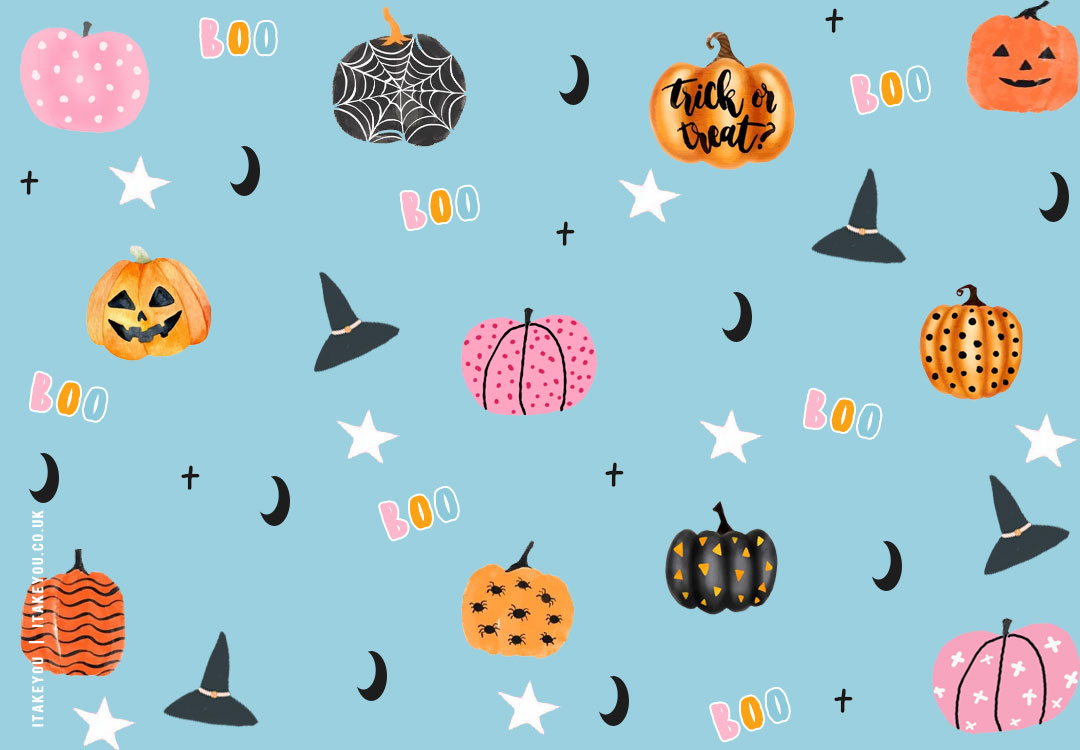 20+ Chic and Preppy Halloween Wallpaper Inspirations : Polished Pumpkin Baby Blue Wallpaper for Desktop