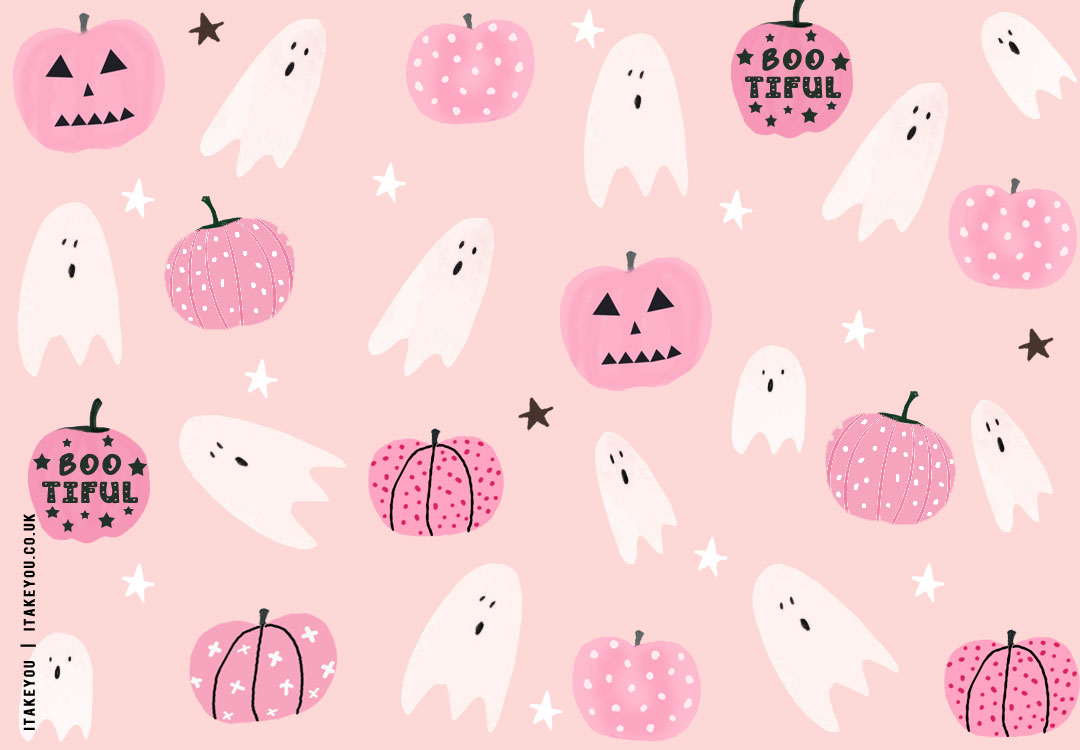 20+ Chic and Preppy Halloween Wallpaper Inspirations : Ghostly Pumpkin  Pretty in Pink Wallpaper for Desktop I Take You, Wedding Readings, Wedding Ideas, Wedding Dresses