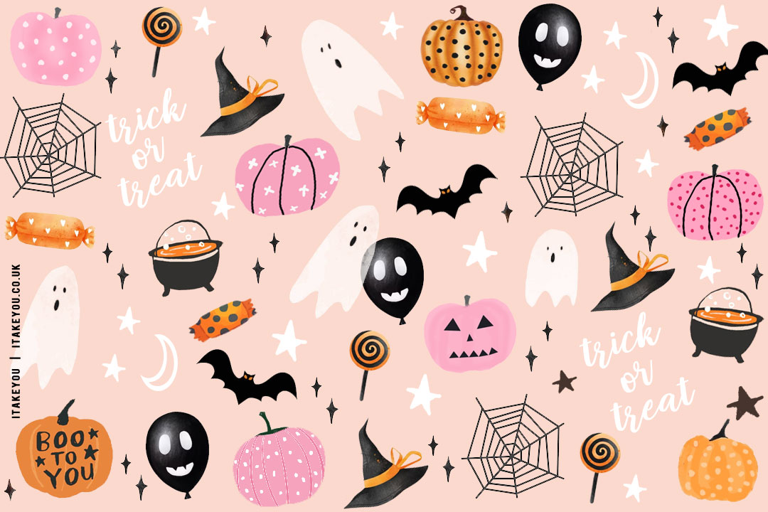 20+ Chic and Preppy Halloween Wallpaper Inspirations : Trick or Treat Pink Wallpaper for Desktop