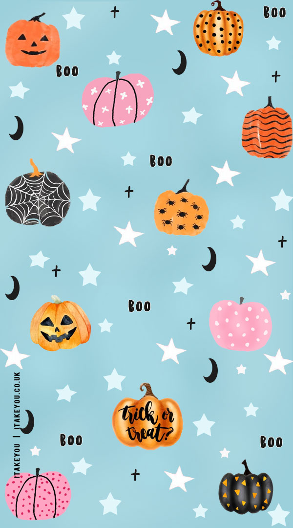 20+ Chic and Preppy Halloween Wallpaper Inspirations : Pumpkins Blue Wallpaper