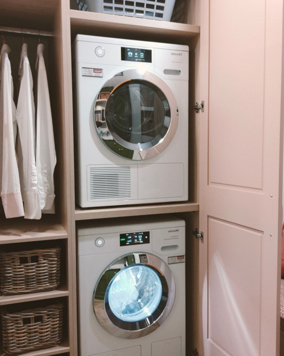 hidden appliances laundry room, Laundry room, laundry room ideas, hanging rod laundry room, laundry room organization, laundry room cabinet, small laundry room, laundry room designs