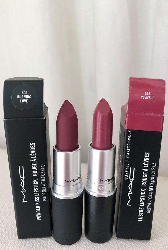 Burning Love vs Plumful Mac Lipstick, Mac lipstick aesthetic, MAC Lipstick Shades, MAC Lipstick Colours, MAC Lipstick Swatch  