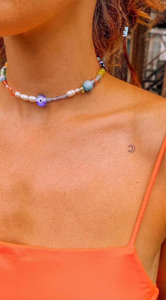 50 Petite Tattoo Ideas : Dainty Crescent Moon Tattoo