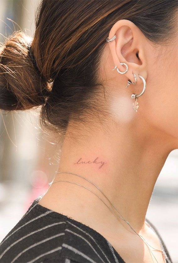 50 Petite Tattoo Ideas : Lucky Neck Tattoo