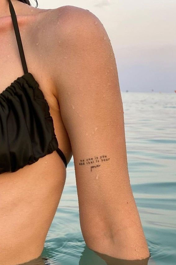 50 Petite Tattoo Ideas : Scrip Tattoo on Arm